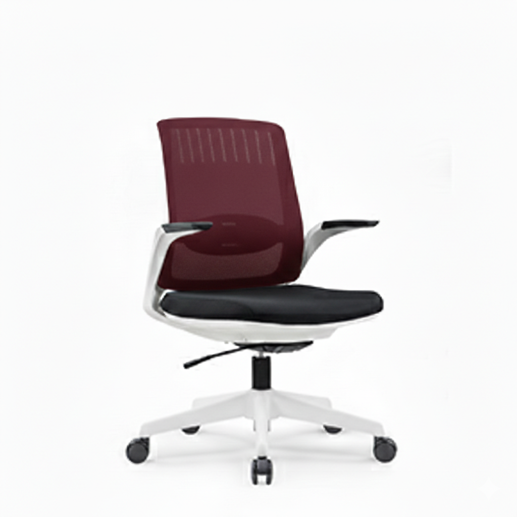 Office Chair Mid-Back White Base with Black Seat & Red Mesh back SZ316B-RD
